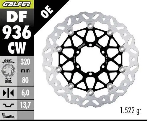 GALFER přední brzdový kotouč BMW M 1000R 23-; M 1000RR 21-; M 1000XR 24-; S 1000R 21- ; S 1000RR 19-; S 1000XR 20- (WAVE FLOATING) (320X80X5mm) Značkový