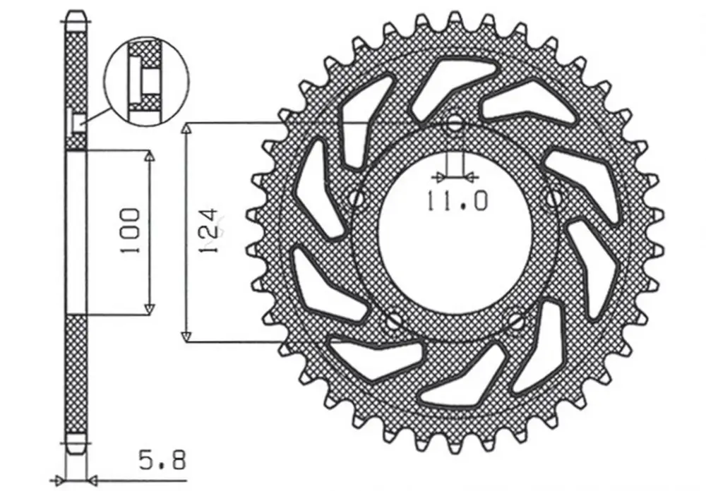 Akce SUNSTAR rozeta zadní 4444 38 DUCATI MONSTER / ABS 821 '15- 20, PANIGALE 899 898 '14-15, SCRAMBLER ABS 800 '15-16 (JTR746.38) (řetěz 520)