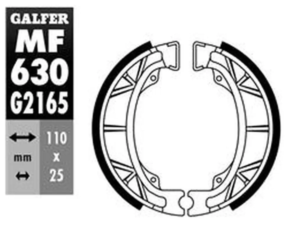 Značkový GALFER brzdové čelisti zadní APRILIA AMICO 50 90-95, GULLIVER 50 95-98, MOJITO 125 05-, SCARABEO 100 00-04, SCARABEO 50 04-, SR 50 92-96, SYM JUNGLE 50 99-, YAMAHA JOG 50 92-01, AXIS 50 93-, TTR 90/125 00-, TTR 50 06-