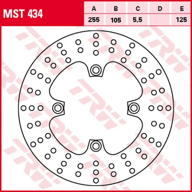 Výprodej TRW ZF brzdový kotouč zadní TRIUMPH TIGER/XC 800 11-14, BONNEVILLE/SCRAMBLER/THRUXTON 865 04-16, BONNEVILLE 900 T100 16-, SPRINT 955/1050 99-10, TIGER 1050 07-13 (255X105X5,5mm)